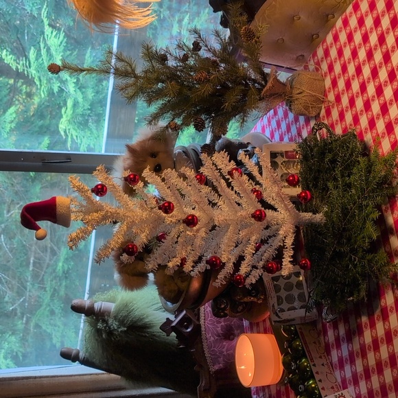 24 Shiny Brite Ornaments,Boxes&Feather Tree Other - "24"Shiny Brite Holiday Ornaments, Boxes,Feather Tree&Felt Santa Hat Tree Topper